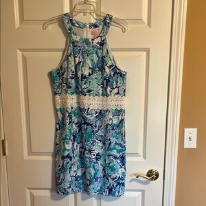 Lilly Pulitzer Blue and White Sleeveless Halter Mini Dress